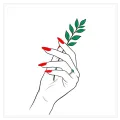 Γυναικείο Χέρι με Κόκκινα Νύχια Κομψό Πράσινο Κλαδί