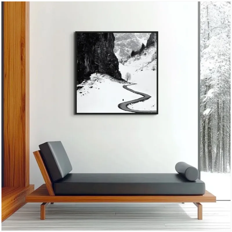 Mountain Winter Path Monochrome Landscape Canvas Print