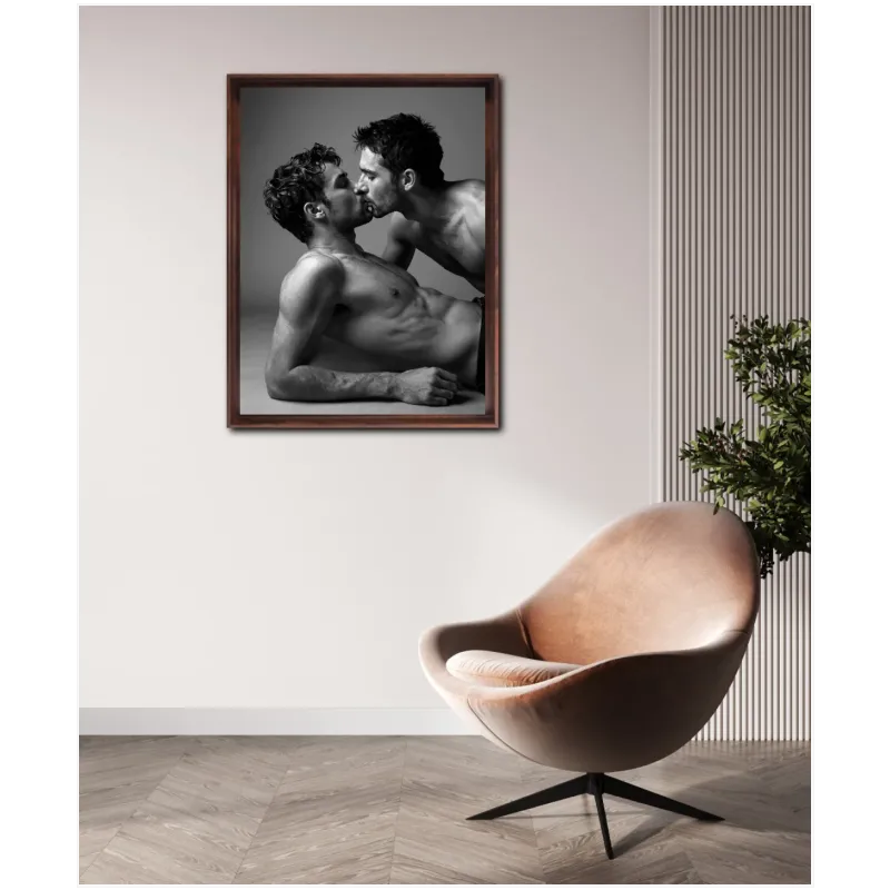 Sensual Male Kiss Black and White Portrait