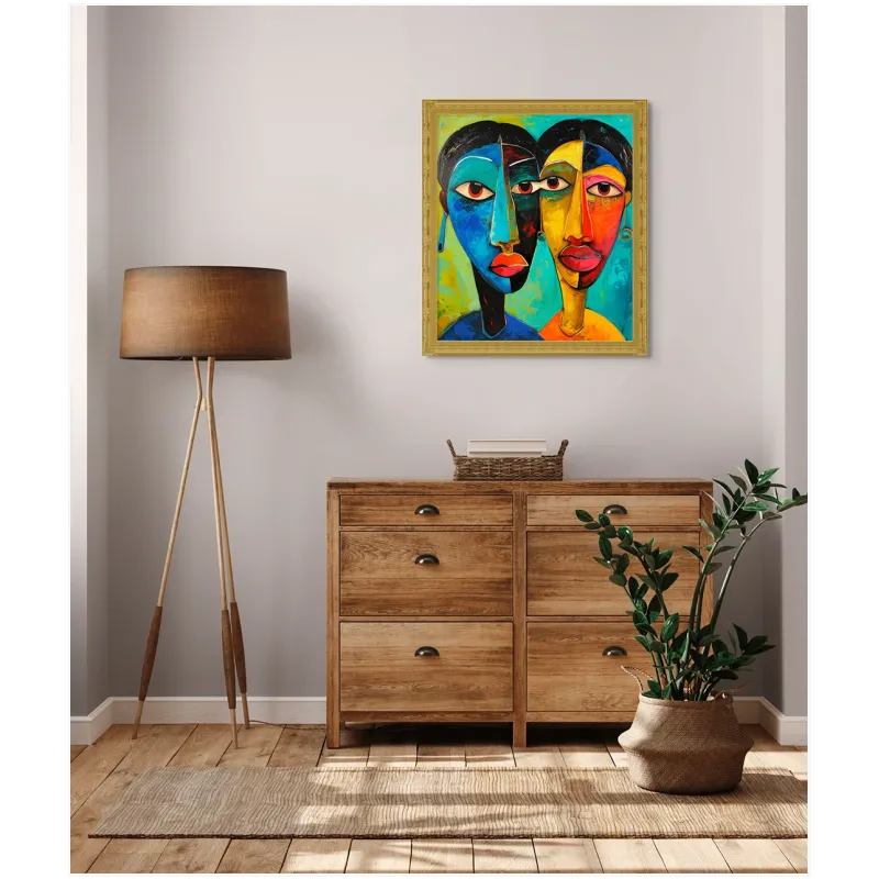 Abstract Cubist Portrait Vibrant Colorful Faces Art