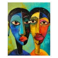 Abstract Cubist Portrait Vibrant Colorful Faces Art