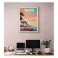 Retro Miami Travel Poster with Classic Car