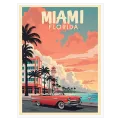 Retro Miami Travel Poster with Classic Car