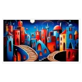Dreamlike Surreal City Abstract Architecture Blue Red