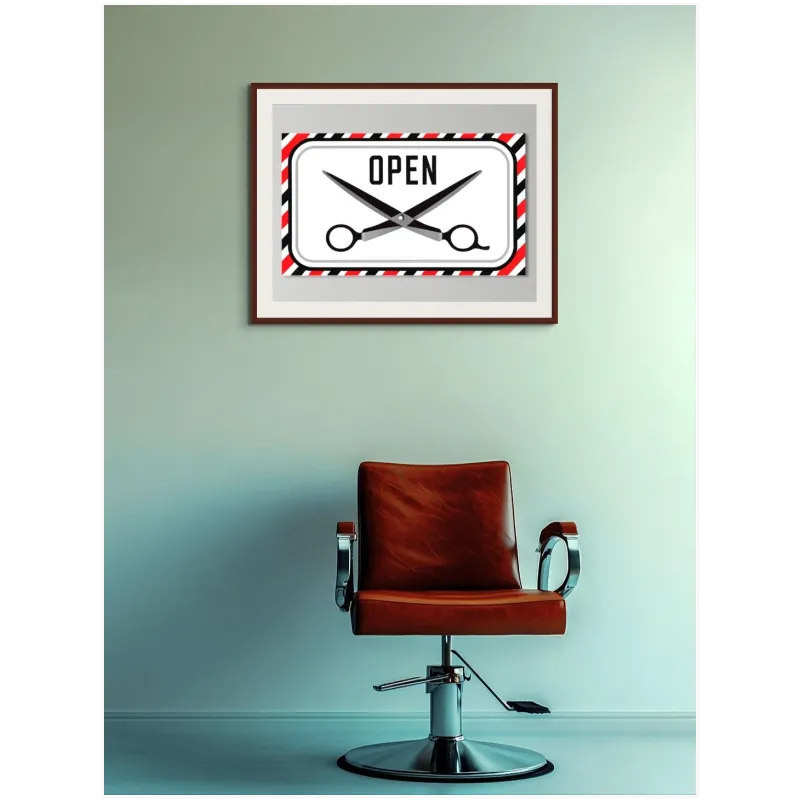 Πινακίδα Barbershop Open Ρετρό Ψαλίδι Κόκκινο Μαύρο