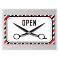 Πινακίδα Barbershop Open Ρετρό Ψαλίδι Κόκκινο Μαύρο