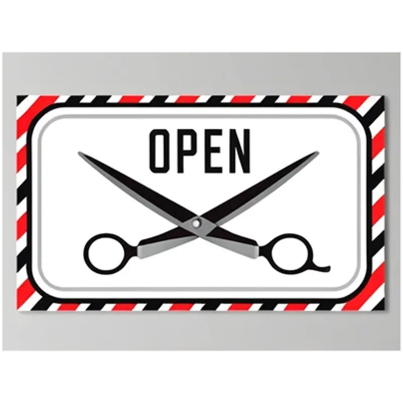 Πινακίδα Barbershop Open Ρετρό Ψαλίδι Κόκκινο Μαύρο