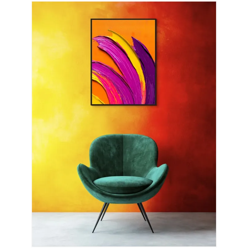 Αφηρημένες Ανάγλυφες Πινελιές Μοντέρνος Πίνακας Πορτοκαλί Μωβ