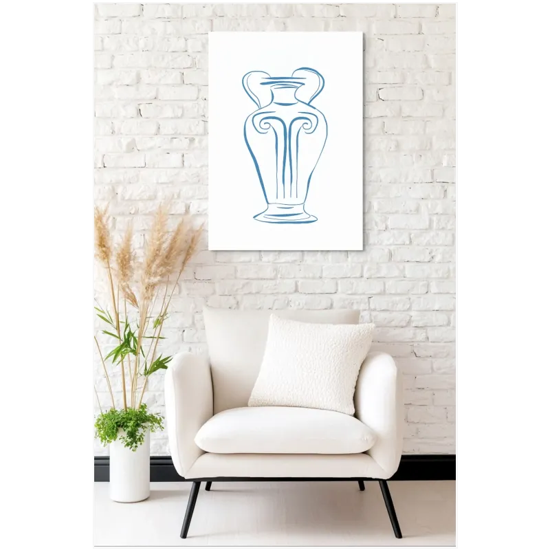 Ancient Greek Amphora Minimal Line Art Blue