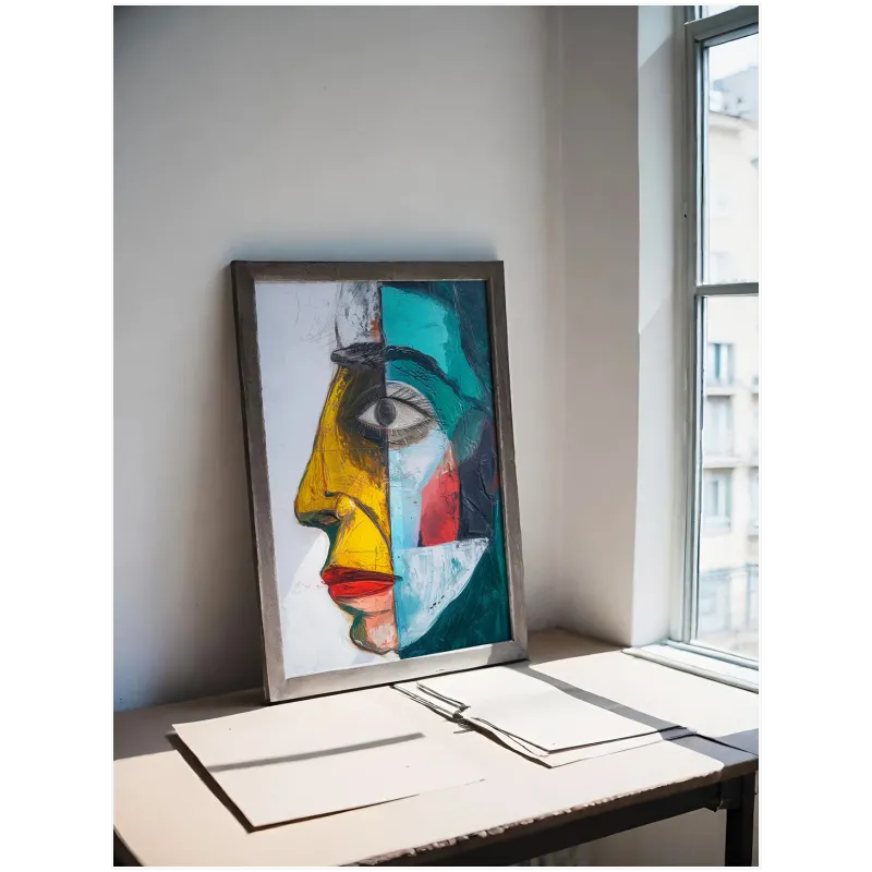 Abstract Cubist Face Portrait Colorful Oil Style