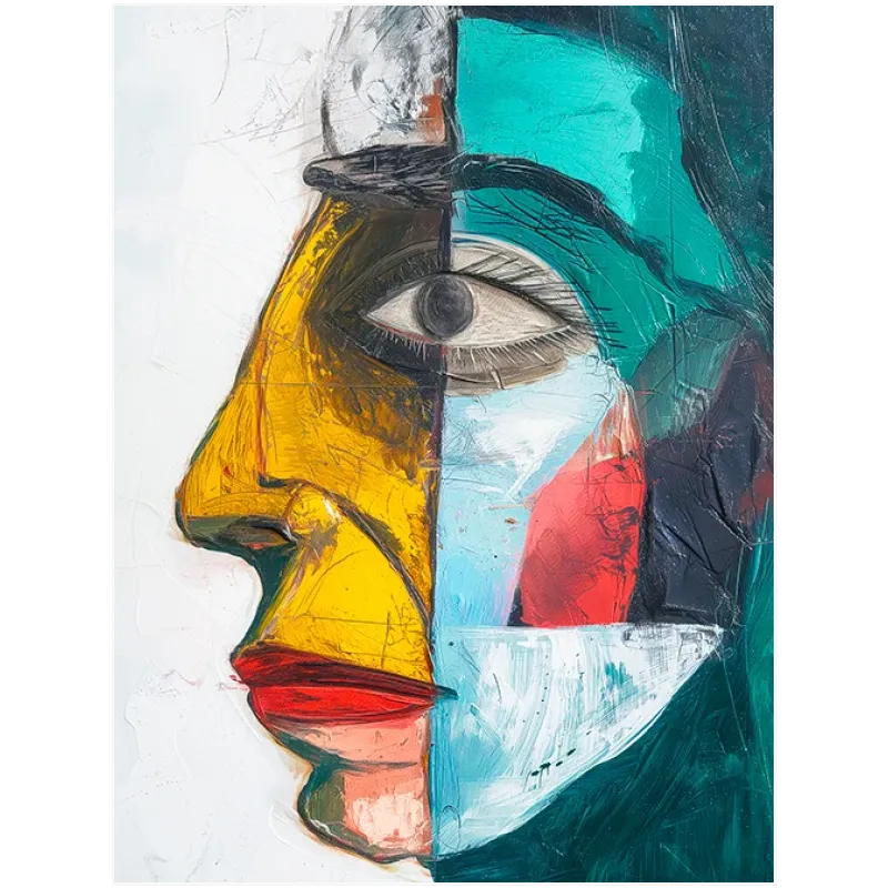Abstract Cubist Face Portrait Colorful Oil Style
