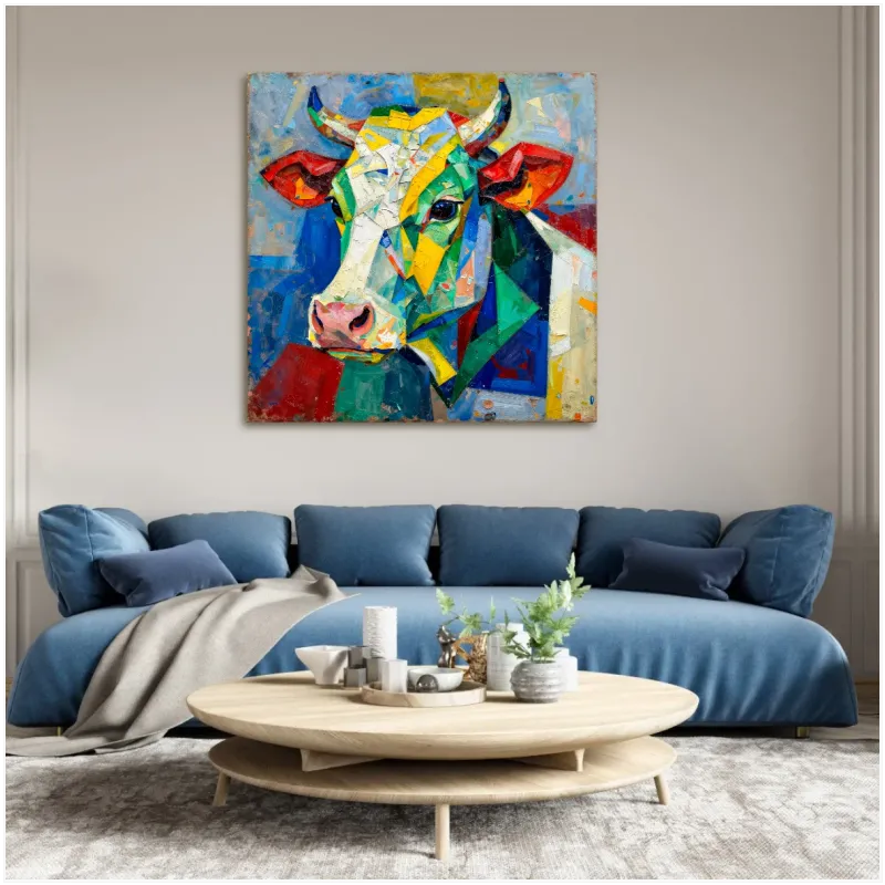Colorful Cow Abstract Mosaic Wall Art