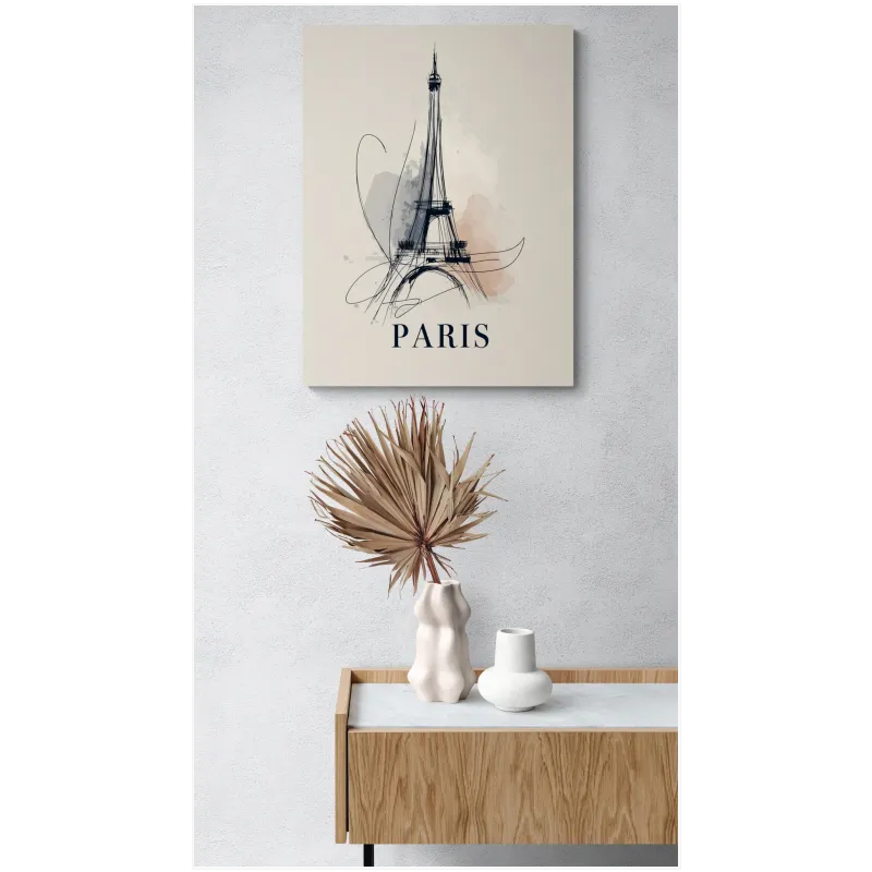 Eiffel Tower Paris Sketch Canvas Art Beige