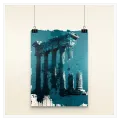 Ancient Greek Temple Modern Abstract Canvas Art Teal
