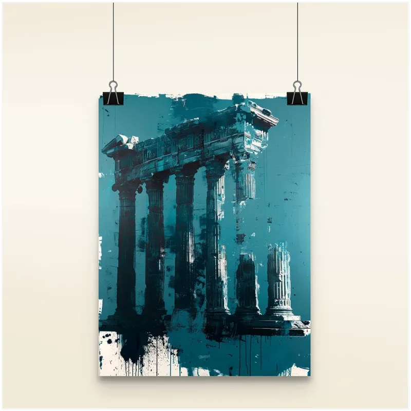 Ancient Greek Temple Modern Abstract Canvas Art Teal