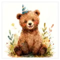 Cute Party Bear Watercolor Illustration Brown Nursery Art
