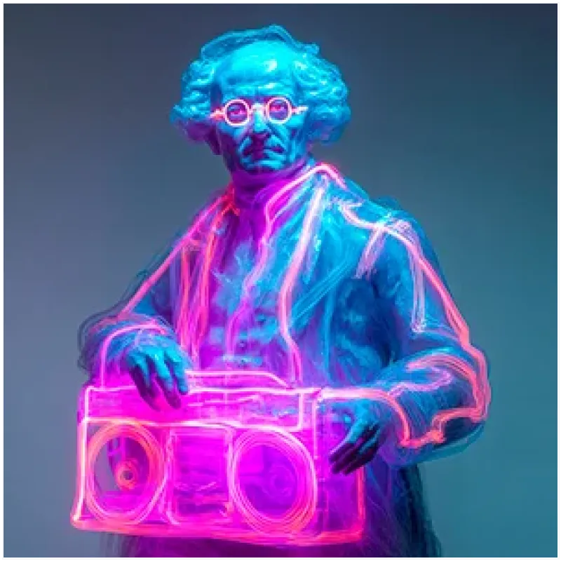 Άγαλμα Μπετόβεν με Φώτα Νέον και Boombox