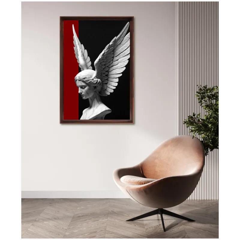 Marble Angel Statue Dramatic Red Black