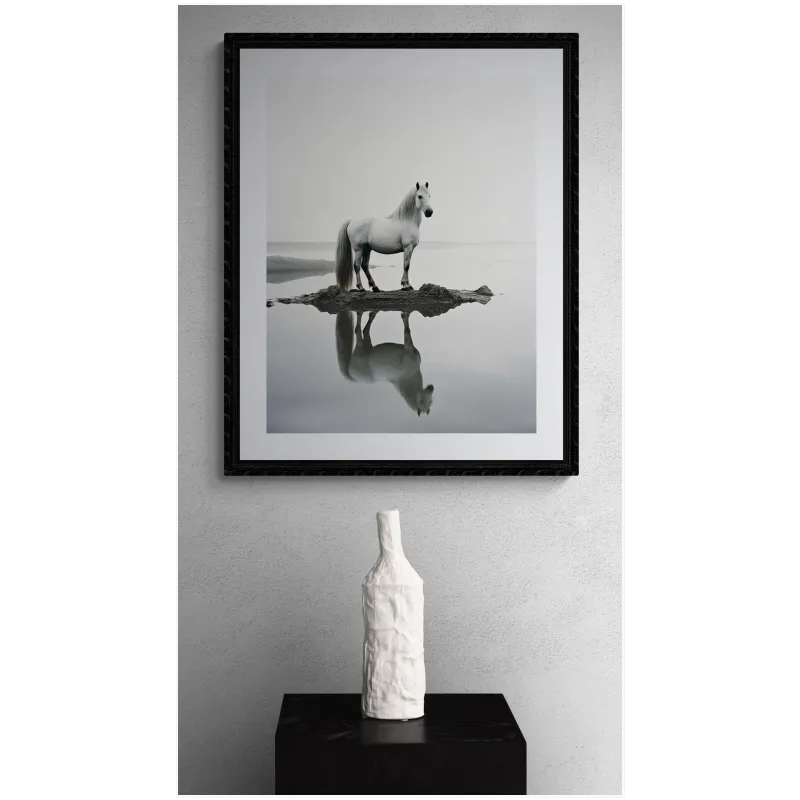Majestic White Horse Reflection Minimalist Nature Canvas Print