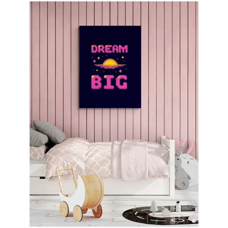 Dream Big Pixel Art Retro Neon Canvas Print