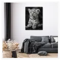 Little Leopard Cub on Branch Black and White Portrait