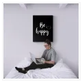 Κείμενο Be Happy Μινιμαλιστικό Ασπρόμαυρο Καρδιά