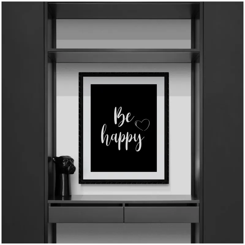 Κείμενο Be Happy Μινιμαλιστικό Ασπρόμαυρο Καρδιά
