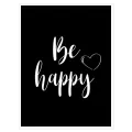 Κείμενο Be Happy Μινιμαλιστικό Ασπρόμαυρο Καρδιά