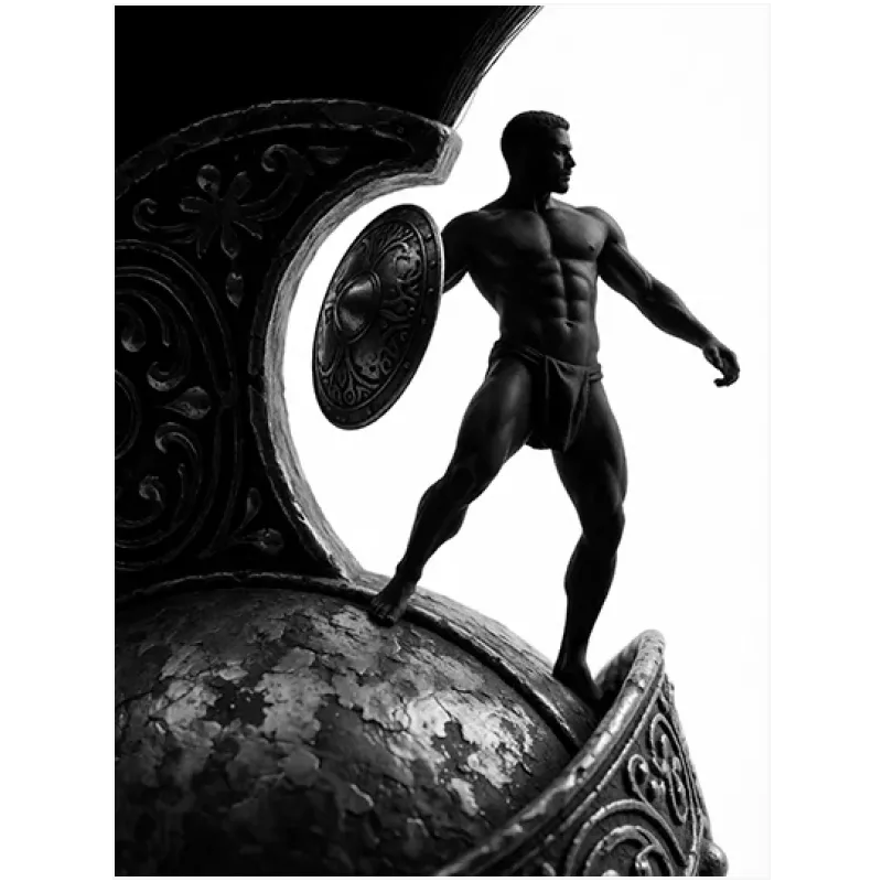 Σπαρτιάτης Πολεμιστής με Ασπίδα Ασπρόμαυρο Κλασικό Άγαλμα