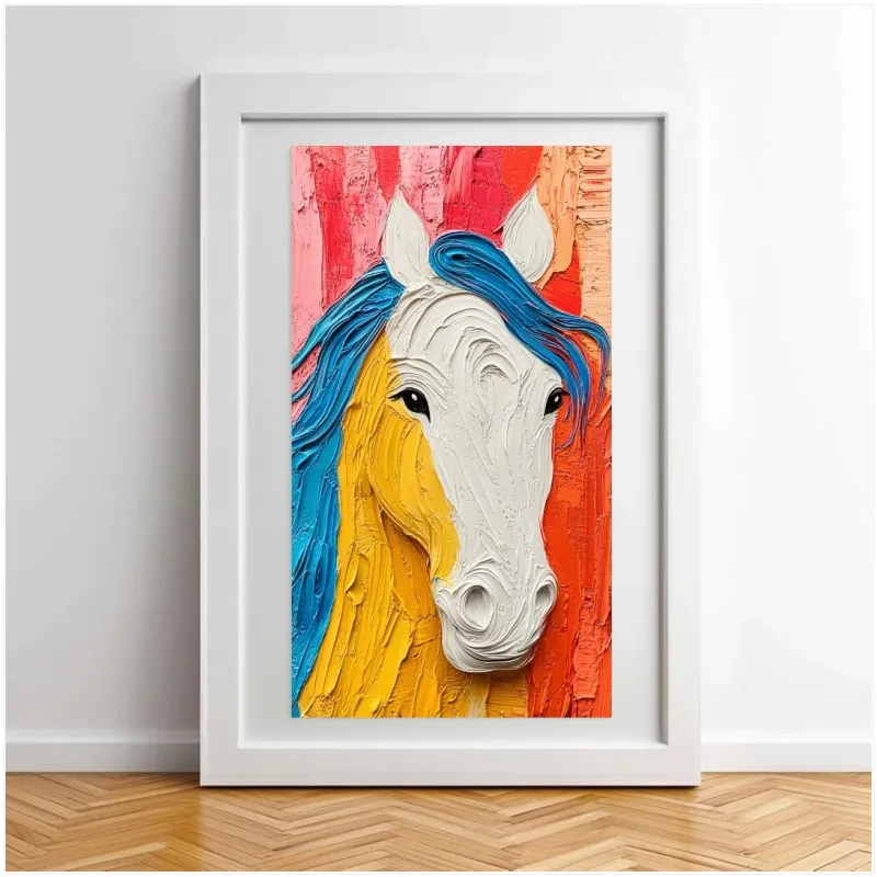 Colorful Impasto Horse Portrait Wall Art Canvas