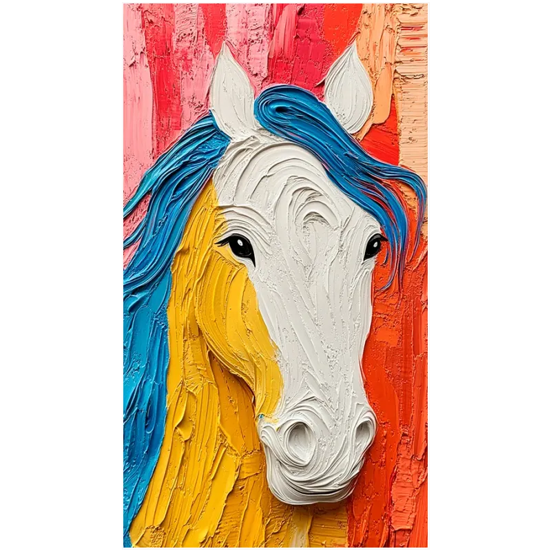 Colorful Impasto Horse Portrait Wall Art Canvas