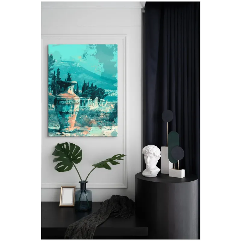 Ancient Greek Amphora Landscape Turquoise Art