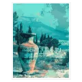 Ancient Greek Amphora Landscape Turquoise Art