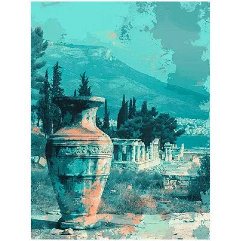 Αρχαίο Ελληνικό Αγγείο Τοπίο Τυρκουάζ