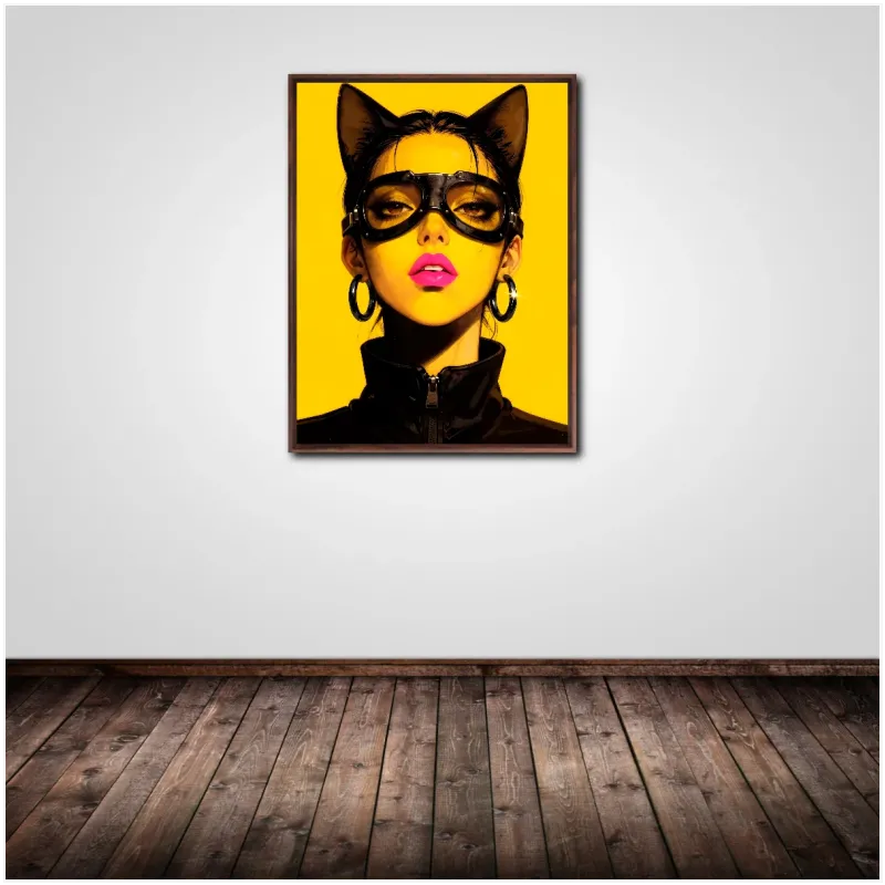 Γυναίκα Γάτα Pop Art Κίτρινο Φόντο