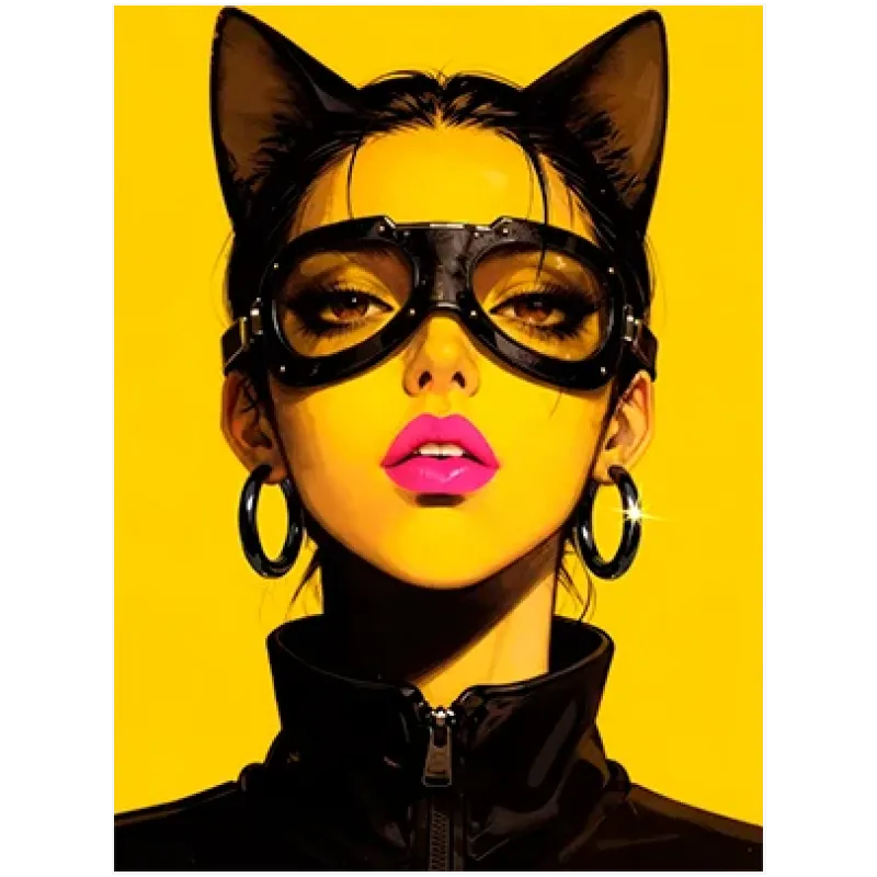 Γυναίκα Γάτα Pop Art Κίτρινο Φόντο