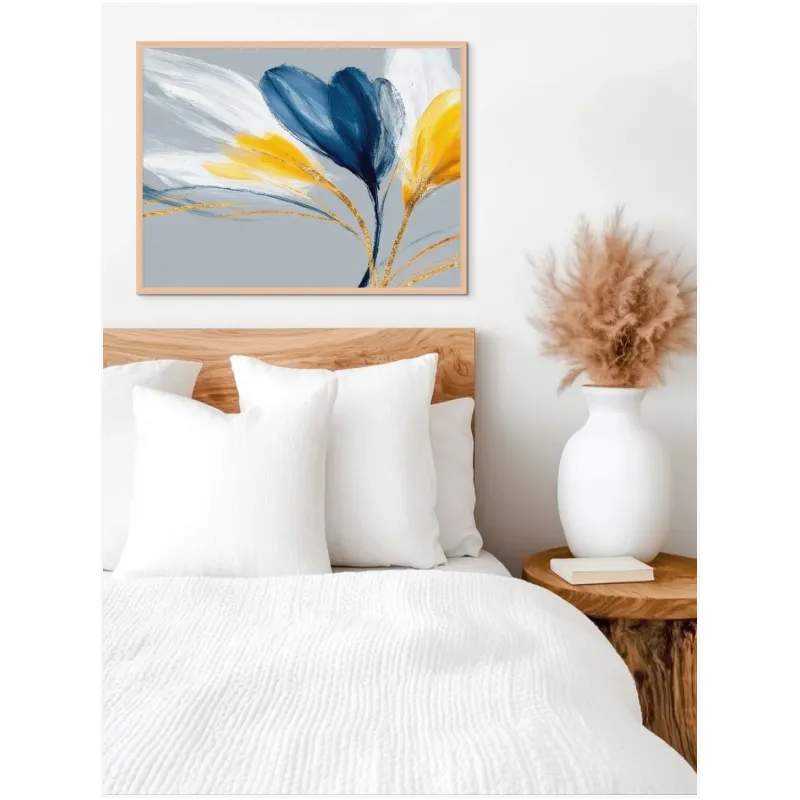 Abstract Floral Art Blue Yellow Gold