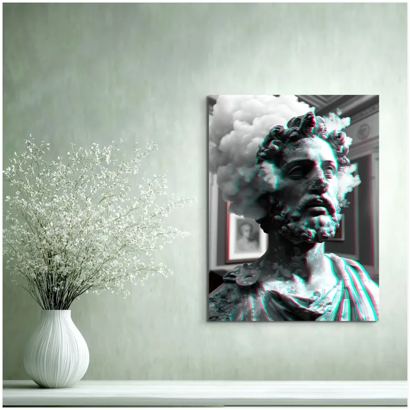 Κλασικό Άγαλμα με Σύννεφα 3D Glitch Εφέ