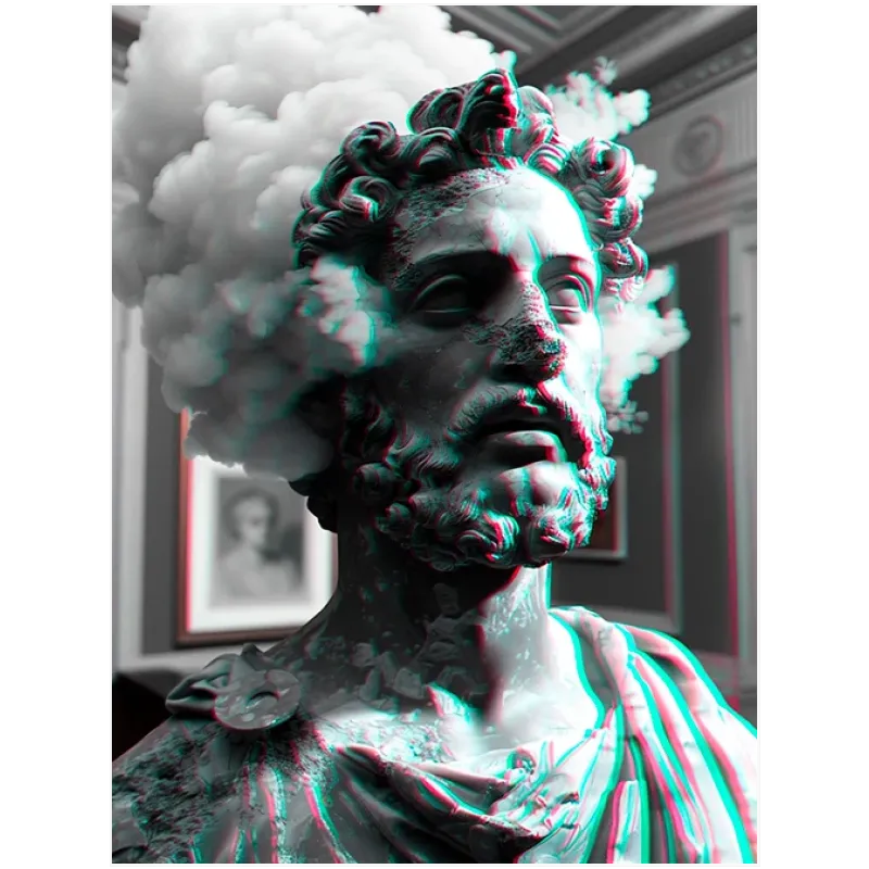 Κλασικό Άγαλμα με Σύννεφα 3D Glitch Εφέ