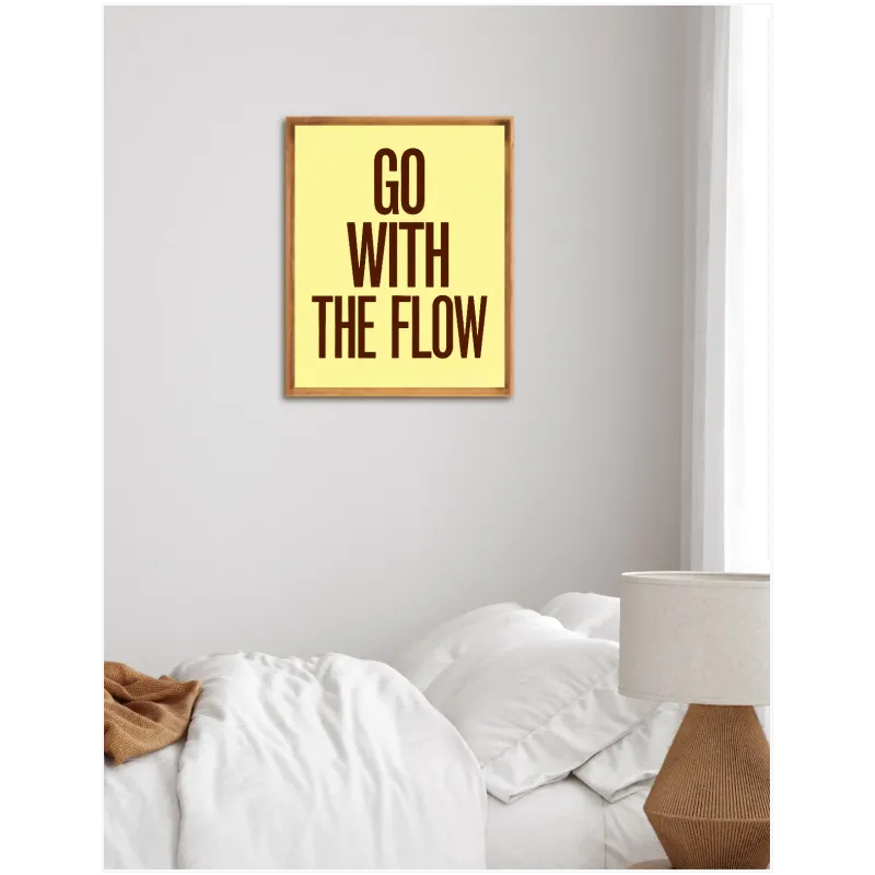Πίνακας με Φράση Go With The Flow Μινιμαλιστικός Ρετρό Κίτρινος