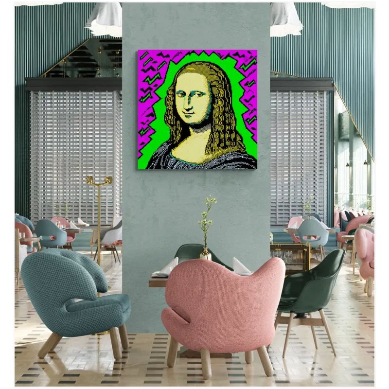 Πορτραίτο Μόνα Λίζα Pixel Pop Art σε Φωσφοριζέ Πράσινο και Μοβ