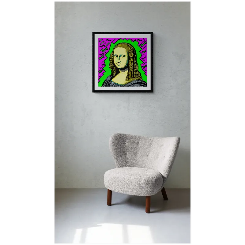 Πορτραίτο Μόνα Λίζα Pixel Pop Art σε Φωσφοριζέ Πράσινο και Μοβ