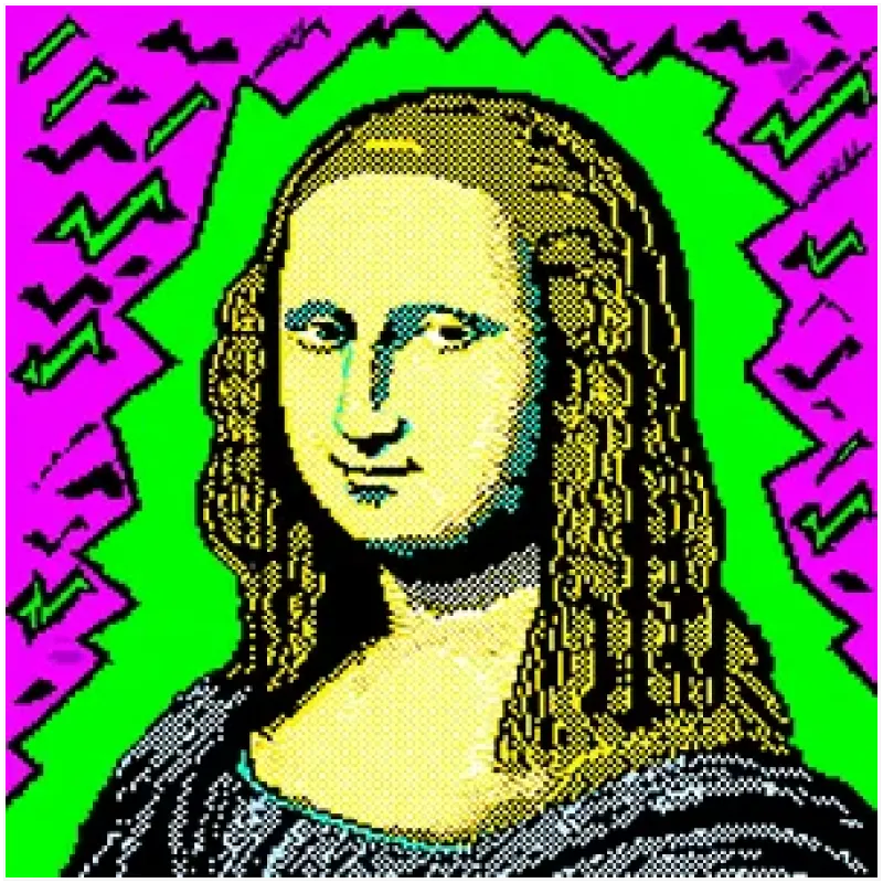 Πορτραίτο Μόνα Λίζα Pixel Pop Art σε Φωσφοριζέ Πράσινο και Μοβ