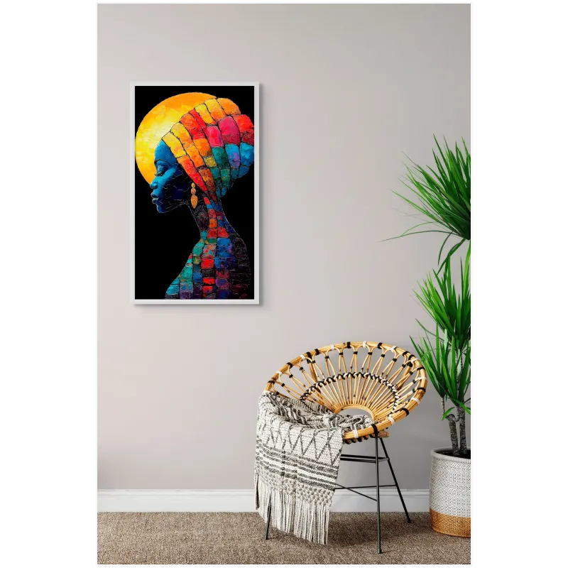 African Woman Profile Colorful Impasto Canvas Art