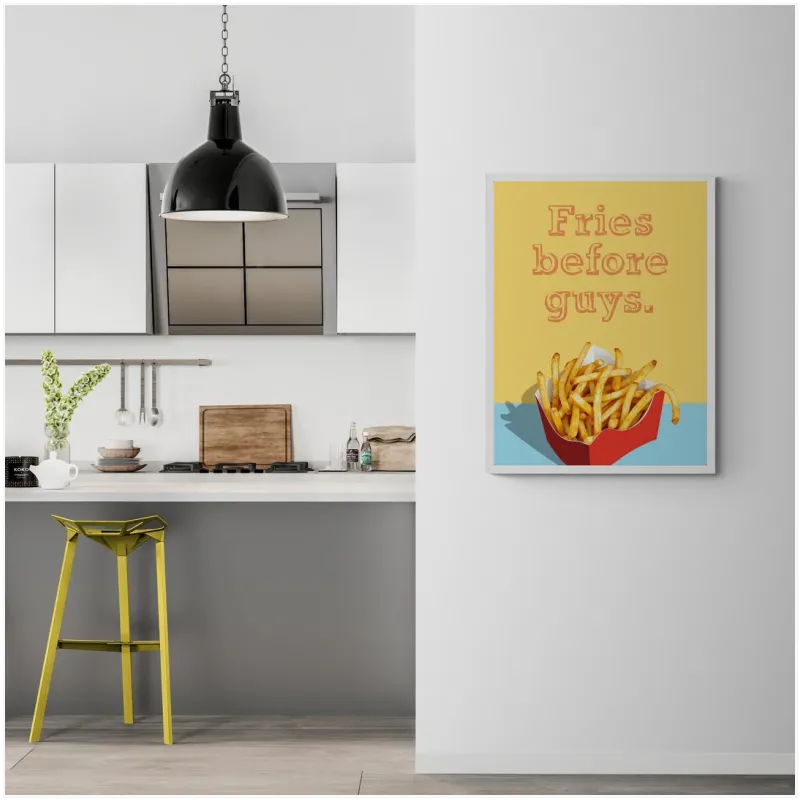 Πίνακας με Φράση Fries Before Guys Κίτρινος