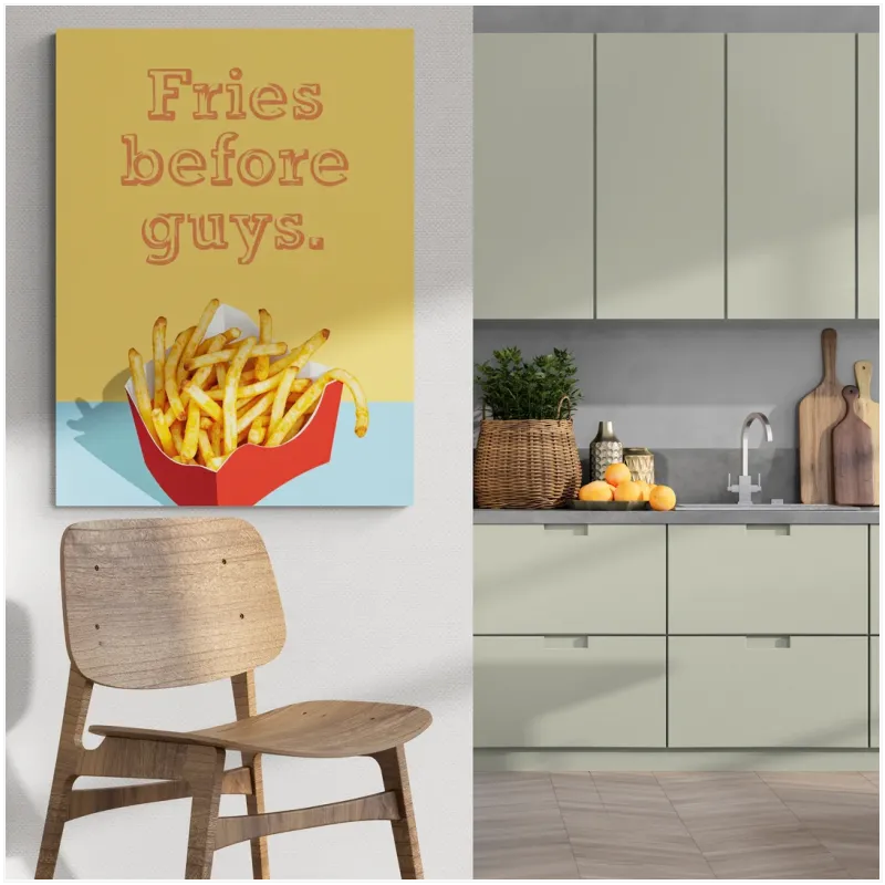 Πίνακας με Φράση Fries Before Guys Κίτρινος