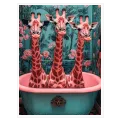 Three Giraffes in Bathtub Pink Teal