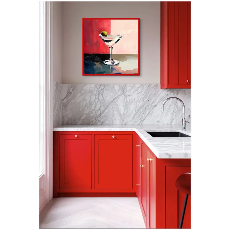 Classic Martini Cocktail Oil Painting Red Background Art