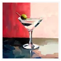 Classic Martini Cocktail Oil Painting Red Background Art