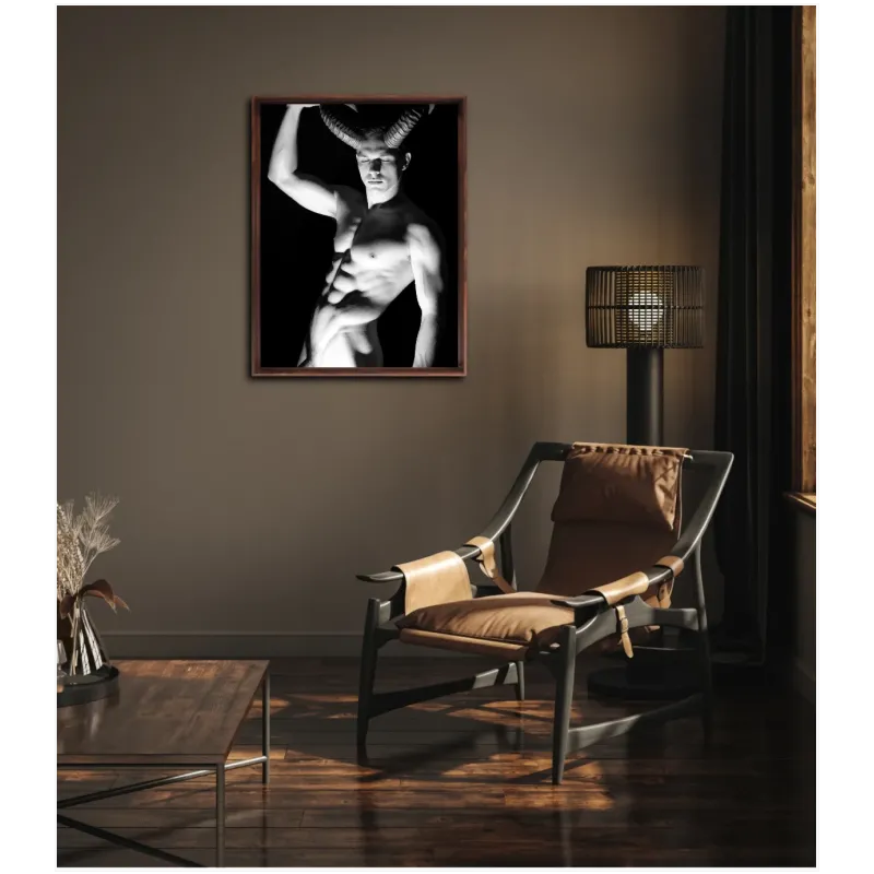 Mythological Male Portrait with Horns Black and White
